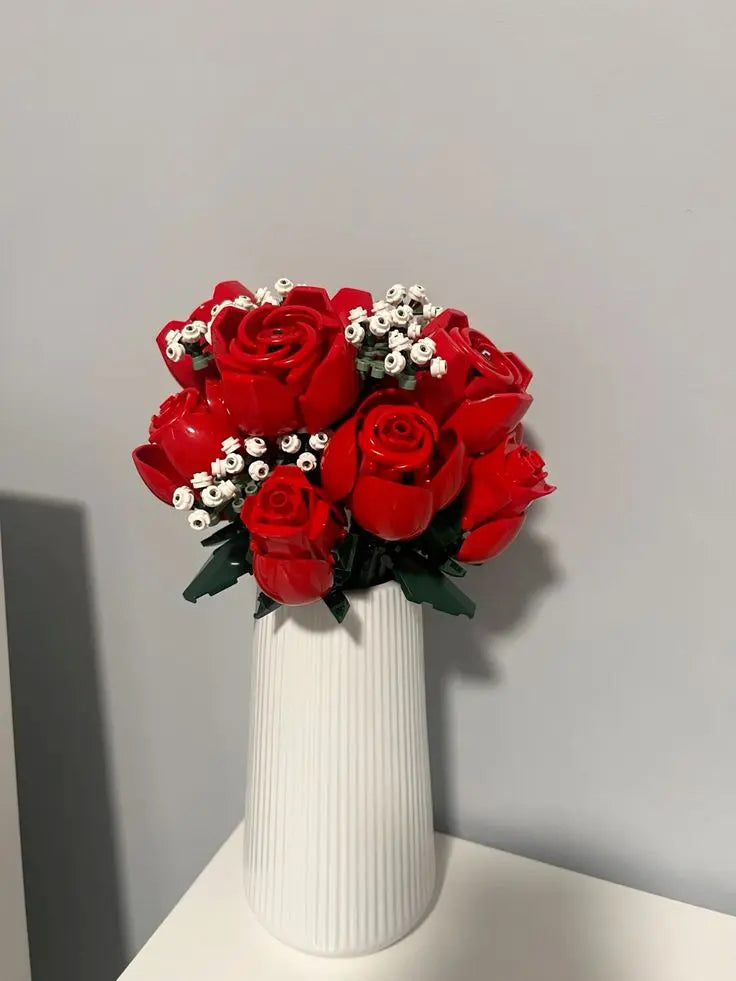 Creative Red Rose Vase Plants Model Building Blocks Moc Romantic Classic Flowers Bouquet Potted Bricks Toys Valentine's Day Gift Atelier Des Roses Eternelles